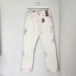 Levi’s 501 Original Straight Leg High Rise Tie Dye Jeans White Blue Pink 8